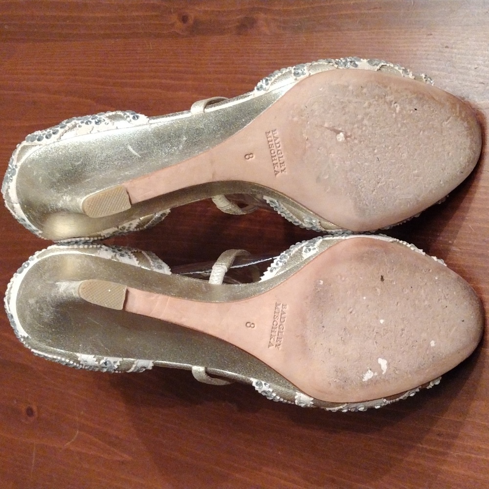 Badgley Mischka Gold Wedges with Rhinestones - Picture 9 of 13